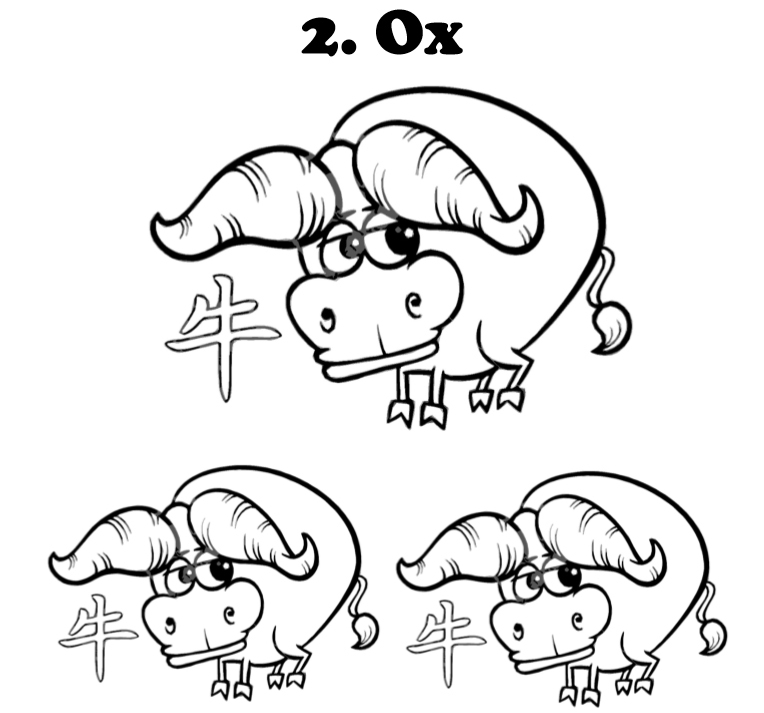 Chinese signs coloring book interior - The Ox - web 3