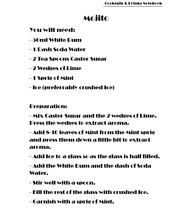 cocktails and drinks notebook - mojito