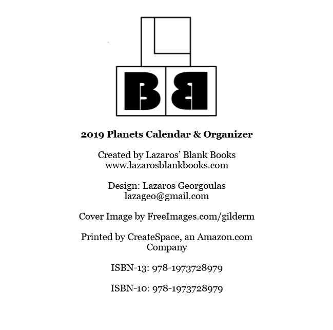 2019 Planets Calendar & Organizer - Book interior 2