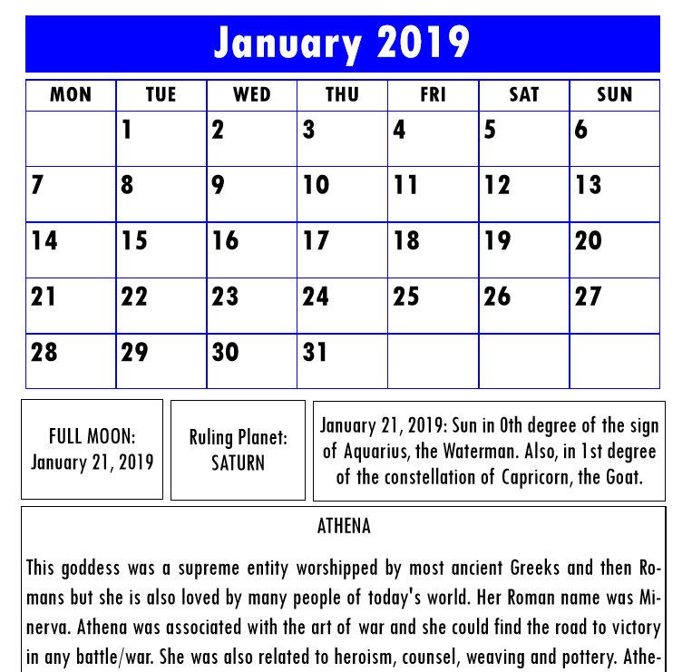 Olympian Gods Calendar 2019 - Book Interior 4