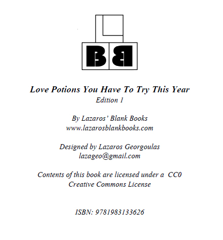 Love Potions Book Cover - 2 - By Lazaros' Blank Books