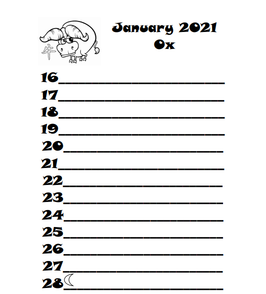 2021 Chinese Signs Calendar - Year of the Ox - Book Interior 8