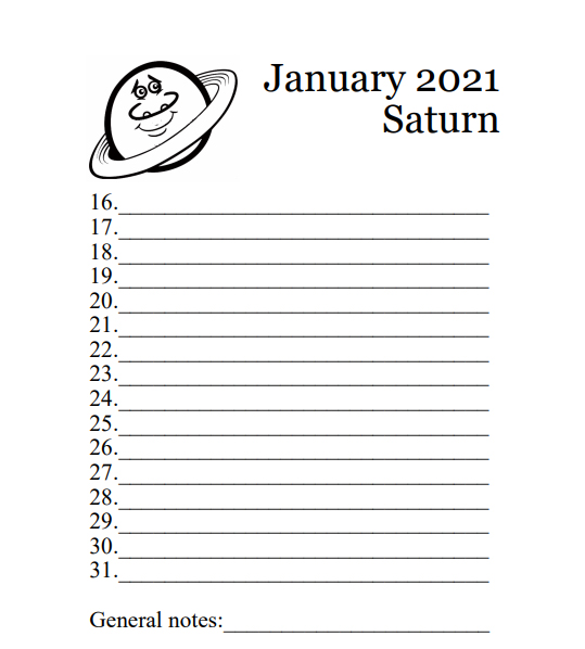 2021 Planets Calendar & Organizer/Planner - Book Interior - 8